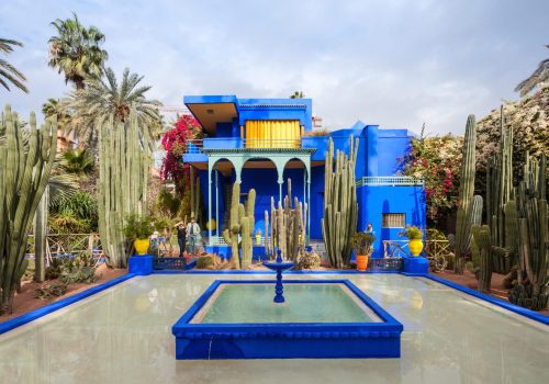 MARRAKECH, MOROCCO - FEBRUARY 22, 2016: The Majorelle Garden is a botanical garden and artist's landscape garden in Marrakech, Morocco.